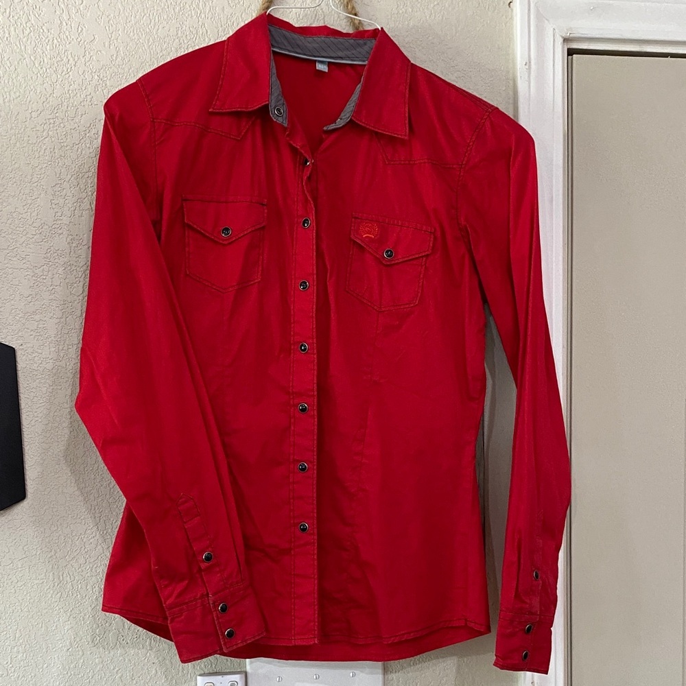 Red Western Pearl Snap Cinch Rodeo Shirt